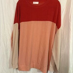 Colorblock Sweater - Red, Pink, and Cream